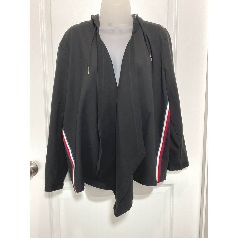 Tommy Hilfiger Black Hoodie Cardigan Waterfall Drape Open Front Women XL